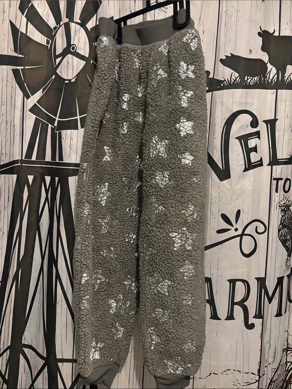 Justice Gray Sherpa Pajama Set with Sparkle Stars